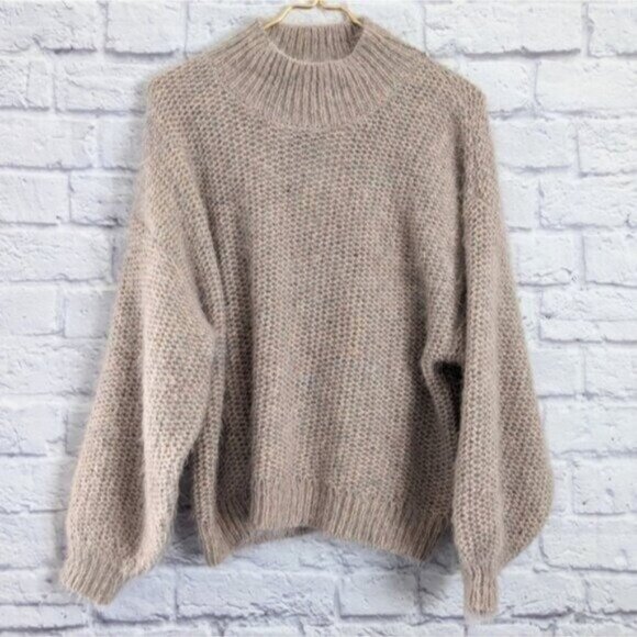 Joie Markita Fuzzy Sweater M Pink Sky NEW Funnel Neck Balloon Sleeve Alpaca - Picture 2 of 7